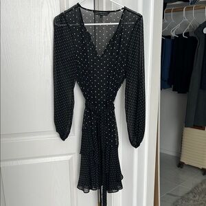 White House Black Market Black and White Long Sleeve Dress